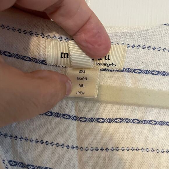 Monteau Los Angeles Blue Striped Linen Blend Casual Jumpsuit Sz L Belt, Pockets - Picture 7 of 12